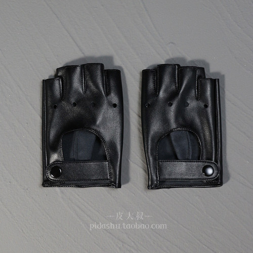 哥特朋克露指皮革机能半指女手套