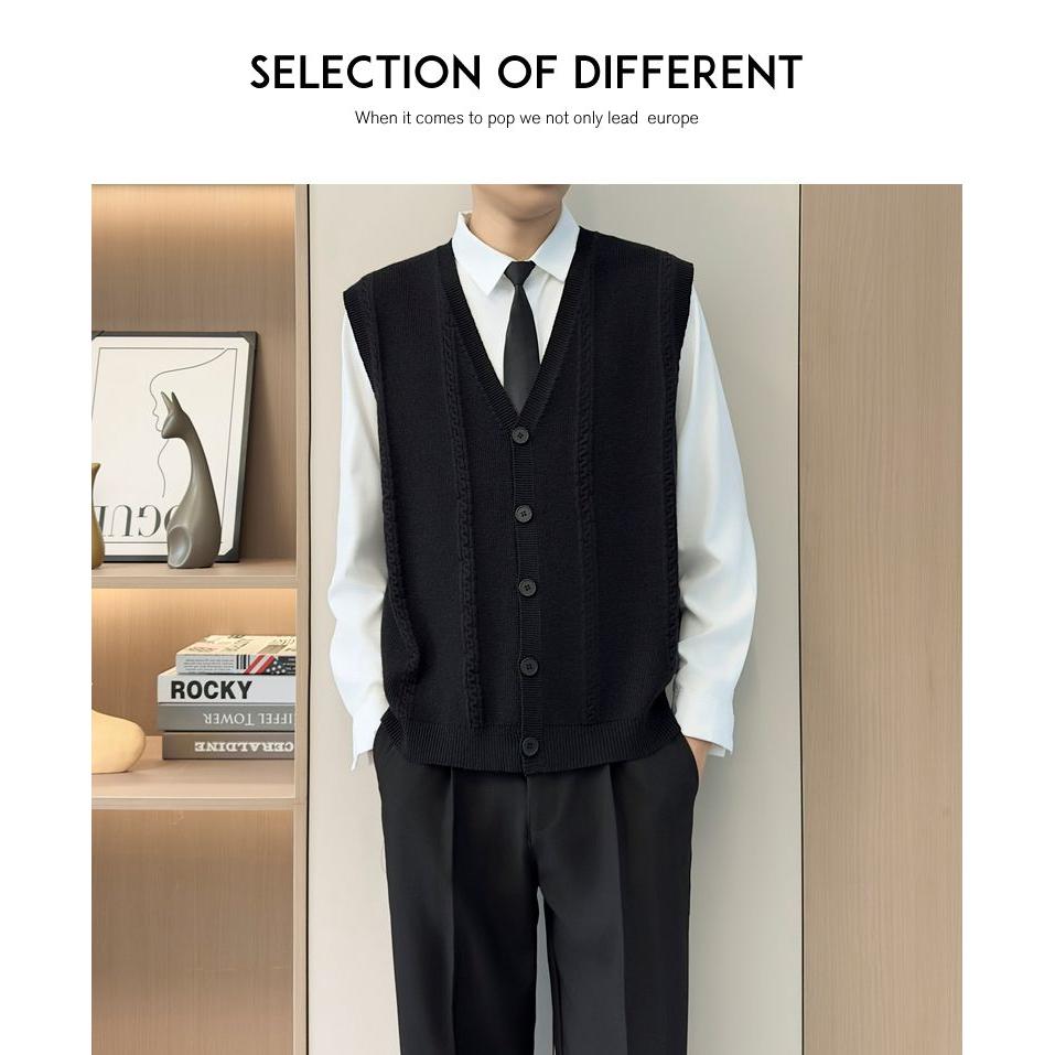 秋冬马甲男士套头V领学生薄款背心无袖坎肩针织衫男外搭毛衣ins潮