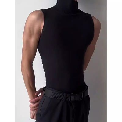 纯黑色高领健身运动背心男款夏季美式潮牌无袖t恤痞帅高级感上衣