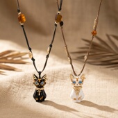 生命之瞳法老埃及猫毛衣链 Star Ray 猫咪安卡虎眼石手工串珠项链