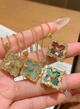 Star Ray布契拉丝歌剧院项链女玫瑰金贝母玛瑙天河石四叶草锁骨链