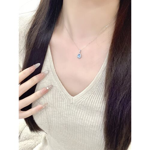 Star Ray天然海蓝宝项链纯银高级感轻奢小众蓝眼泪水滴吊坠锁骨链
