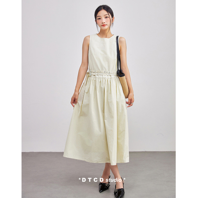 柔软水洗棉背心裙圆领无袖长裙