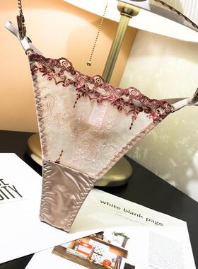 欧美女士低腰迷人网纱刺绣性感女内裤T裤可调节女丁字裤