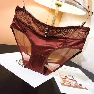 欧美女士中低腰蕾丝性感舒适透气女内裤网纱女三角裤棉裆