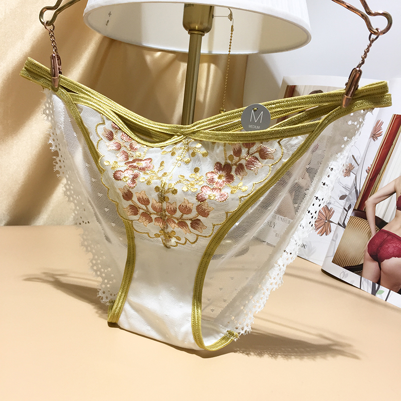 蕾丝刺绣网纱性感低腰三角裤