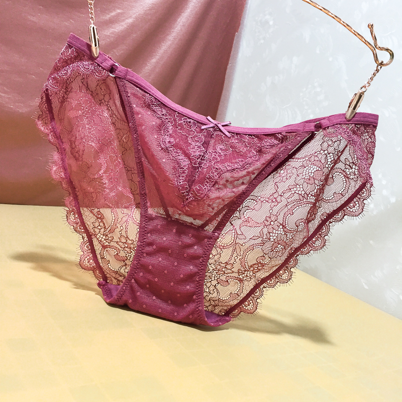 欧美性感低腰蝴蝶结透视三角裤