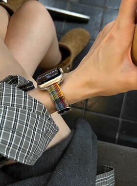 IAMYEE细版复古秋冬毛呢表带适用applewatch56S7S8S9S10iwatchS11