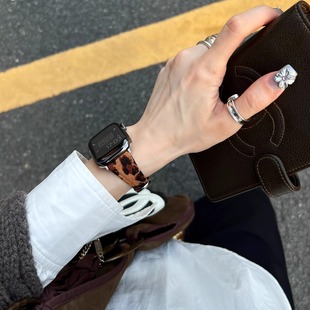 IAMYEE小蛮腰豹纹丝绒表带适用applewatch56seS7S8S9S10iwatchS11