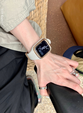 IAMYEE液体硅胶一体不锈钢框表带适用Applewatch345678代S9iwatch