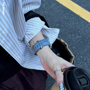 IAMYEE岗山赤耳丹宁表带适用applewatch3456代S7S8S9S10iwatchS11