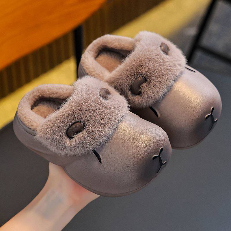 卡通卡皮巴拉琥珀流光外穿棉拖鞋水豚毛绒防水居家女2025冬季新款