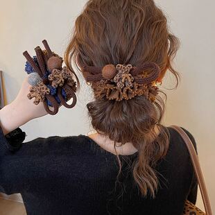 法国毛球大肠发圈女高级感低马尾皮筋头花盘发丸子头