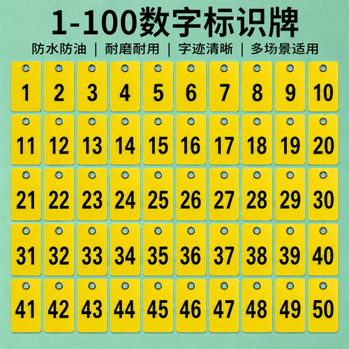流水号吊牌1-100数字标识牌