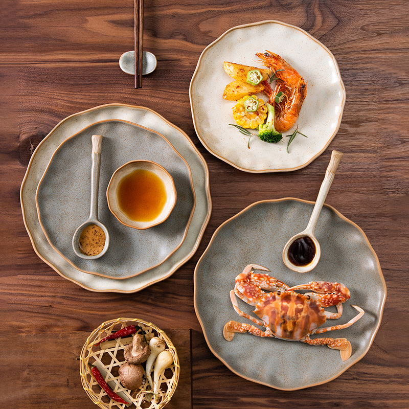 日式粗陶餐具家用盘子西餐盘牛排餐盘轻奢意面盘高级感菜盘早餐盘