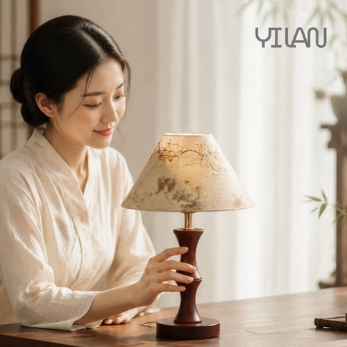 美式复古诧寂风实木床头台灯