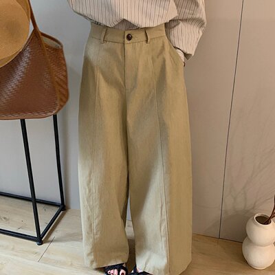 实拍早春简约日常百搭压线设计气球山本休闲裤百搭显瘦阔腿长裤