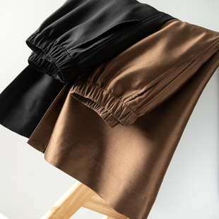 轻奢通勤桑蚕丝羊毛混纺光泽挺括松紧高腰直筒半身裙休闲半裙春夏