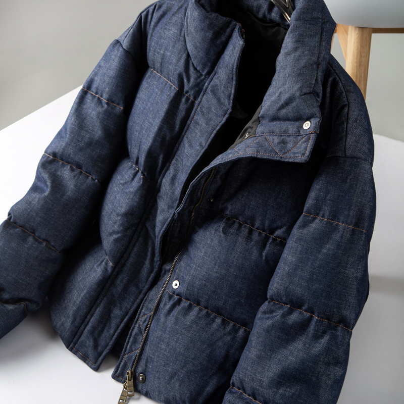 复古牛仔立领短款羽绒服外套女