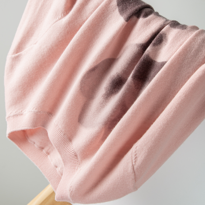 水墨风木槿花印花羊毛针织衫女