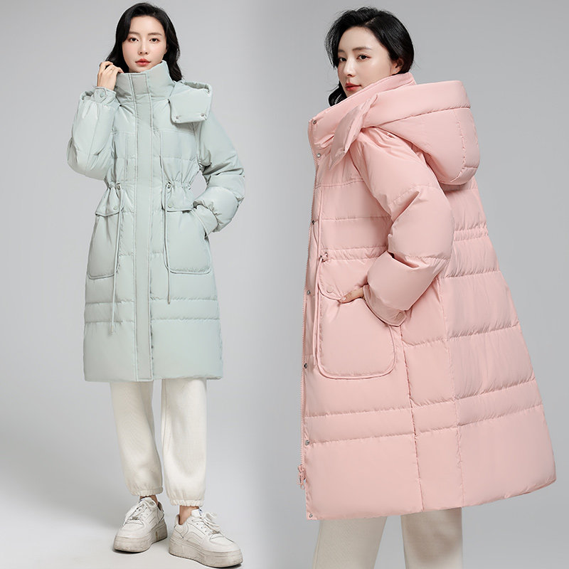 2025新款正品波丝羽绒服女中长款时尚韩版白鸭绒修身显瘦加厚外套