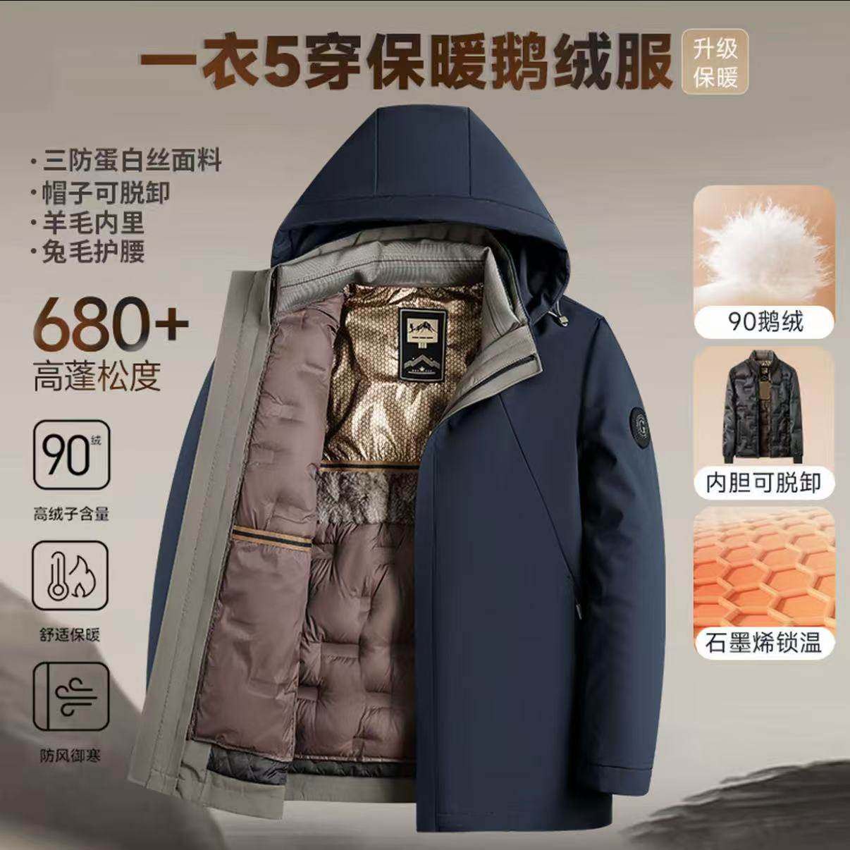 【吉娜专享】【羊毛兔毛+90鹅绒】一衣五穿可脱卸羽绒服 65H30