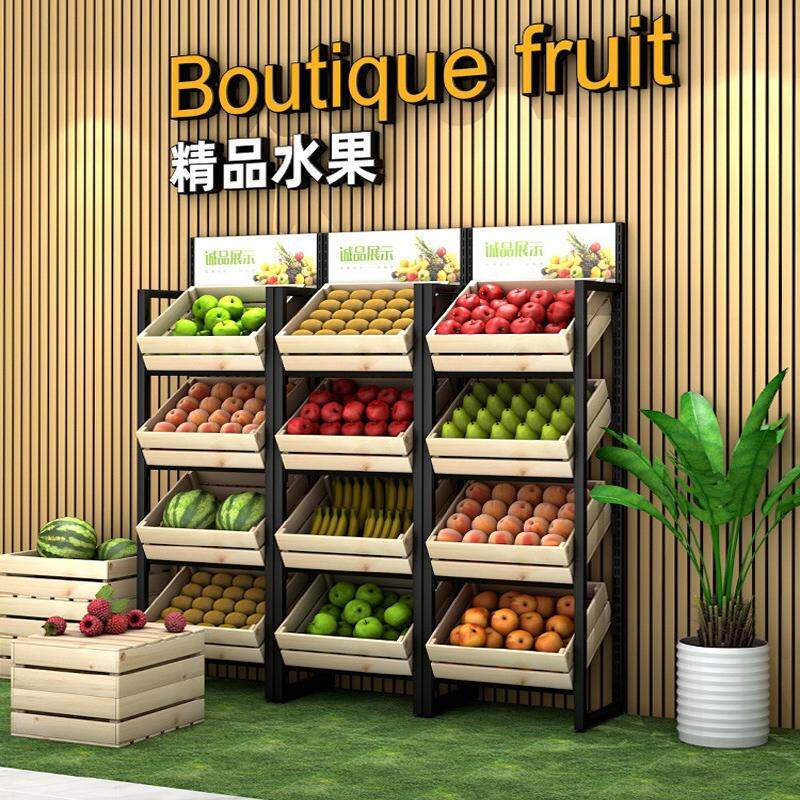 水果展示架超市蔬菜架水果店实木框果蔬架红酒钢木百果园多层货架