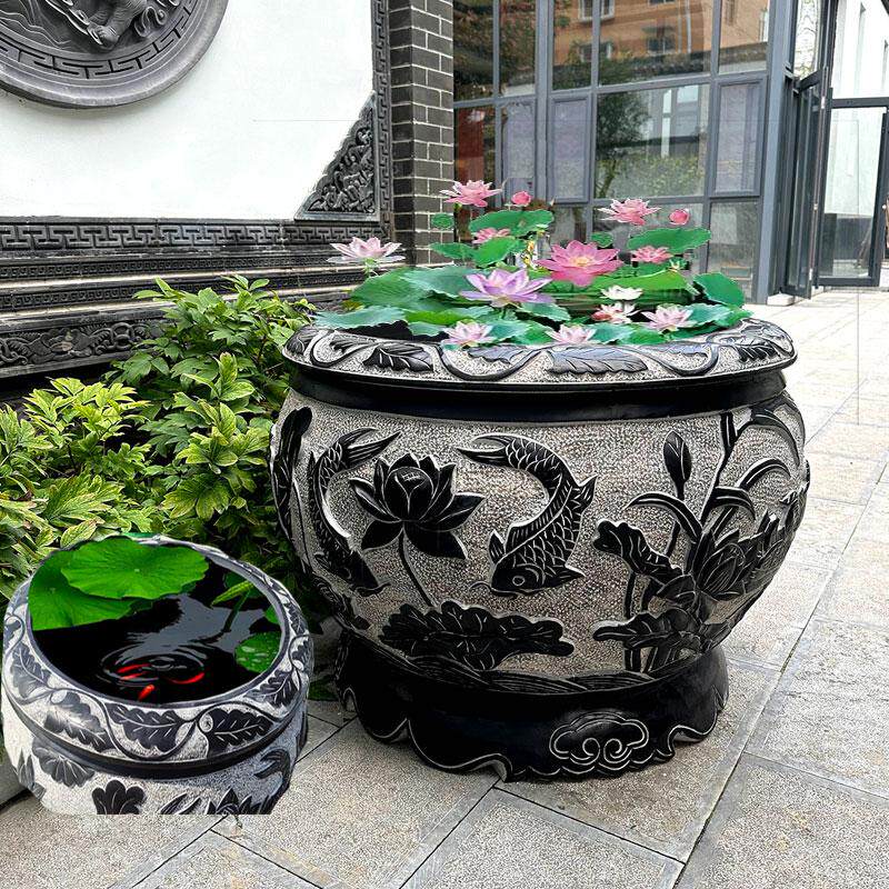 曲阳石雕鱼缸仿古青石福字石缸花盆室内庭院养鱼荷花缸门海大水缸