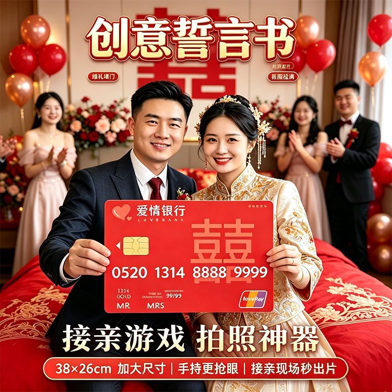 新郎保证书誓言搞笑结婚礼堵门拍照道具接亲婚礼创意爱情超大银行