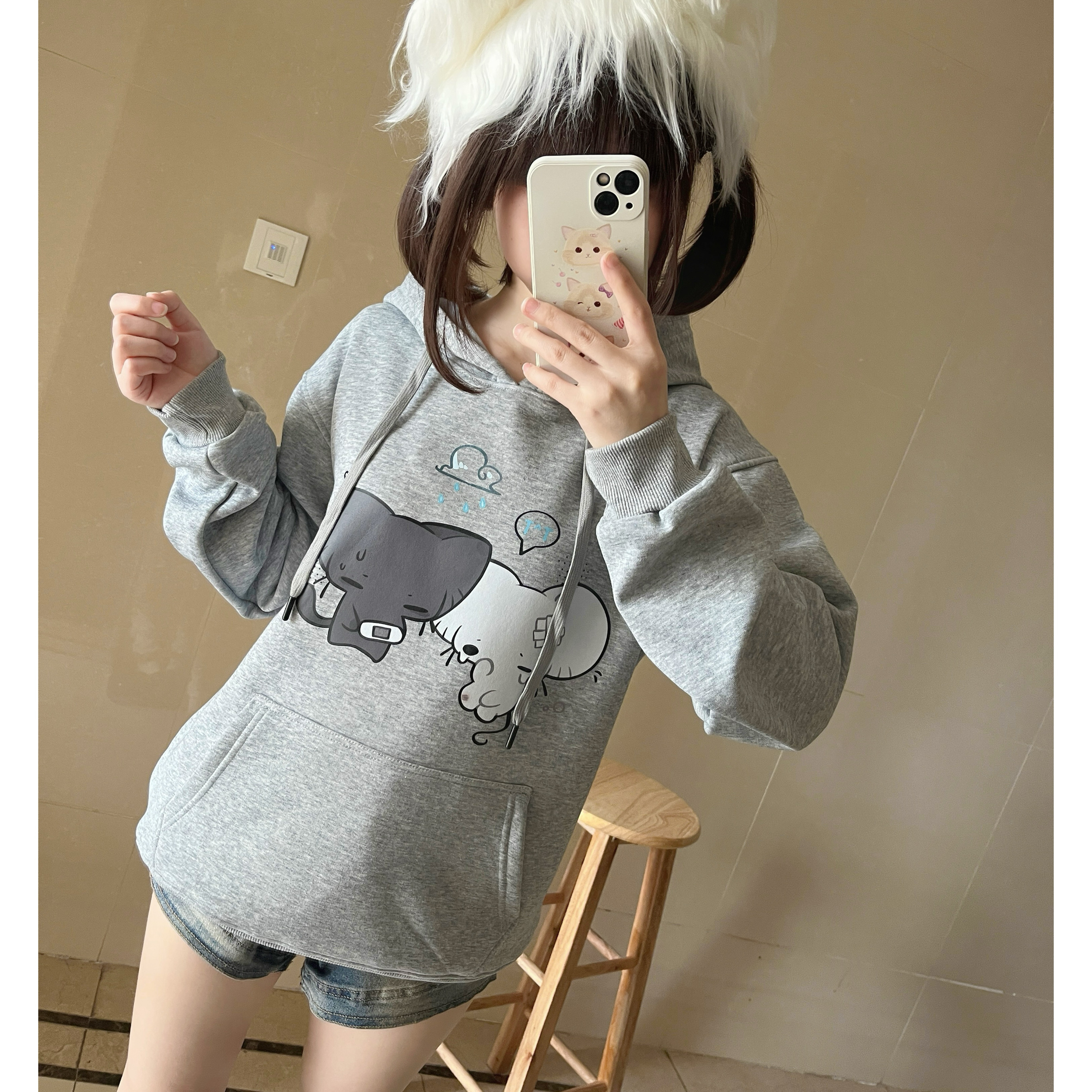 车日时 朋克小鼠合作款 连帽加绒卫衣亚文化上衣百搭春秋亚萌