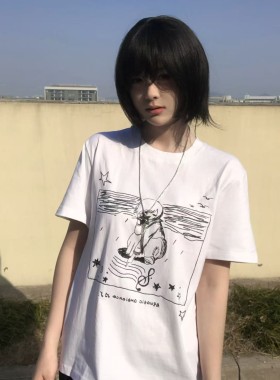 车日时 去海边 纯棉短袖正肩修身日系宅萌二次元百搭透气