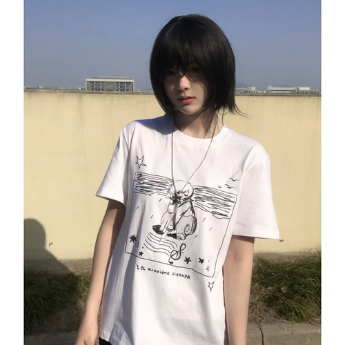 车日时 去海边 纯棉短袖正肩修身日系宅萌二次元百搭透气