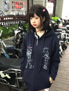 宅宅 外套二次元 车日时 下雨了forget原创宽松加绒加厚卫衣开衫