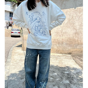 车日时 听首悲伤的歌 圆领卫衣宽松纯棉春秋毛圈宅宅二次元百搭