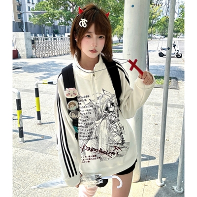 车日时 痛苦的回忆 立领情侣立领卫衣外套黑白双子亚文化酷帅
