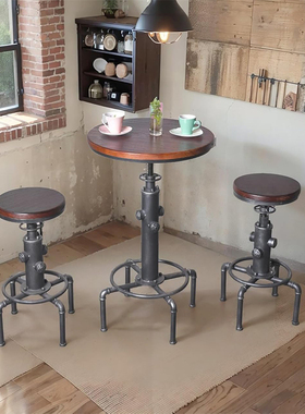 美式工业风创意消防栓吧台椅复古做旧实木铁艺椅旋转升降可调吧凳