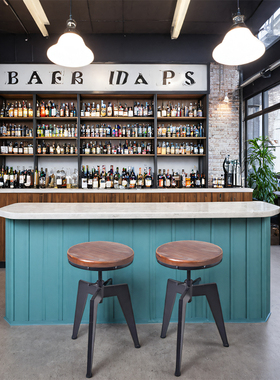 工业风复古铁艺做旧吧台椅民宿客厅创意旋转升降酒吧实木吧凳椅子