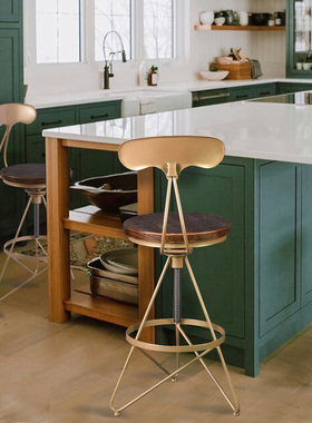 美式复古靠背酒吧椅工业风三脚架家用餐椅可升降创意旋转高脚椅子