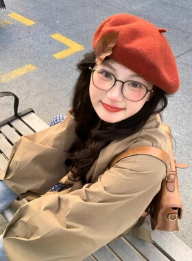 韩系复古红色贝雷帽女秋冬新款大头围显脸小蓓蕾帽百搭画家帽子潮