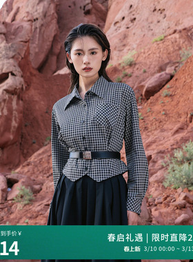 婉甸2025黑白格纹单外套通勤风衬衫款短款1241O16SX4