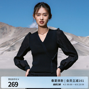 休闲长袖 婉甸2026春季 新品 黑色拼接毛织修身 1251W08XJ1YX 套头衫