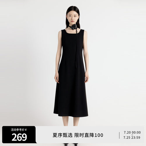 耀石黑无袖连衣裙