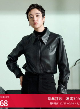 婉甸2025年冬季新品黑色皮衬衫衣可内搭翻领皮外套1244S09ZY3
