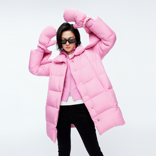 【昕怡粉丝专享】婉甸年冬季活力粉泡芙中长款女保暖面包羽绒服