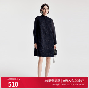 连衣裙1251N01YJ1 黑色立体提花盘扣领无袖 婉甸2026春季 新品