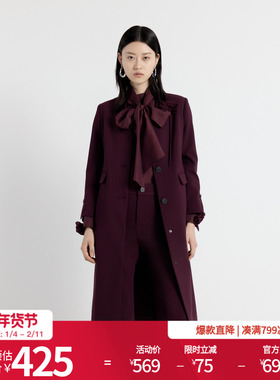 婉甸2025年秋季新品酱紫色长款奢华防风阔版风衣外套1243B06DM4