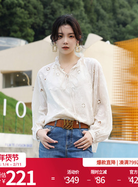 婉甸2025奶油白丝棉刺绣套头上衣民族风1241H07SX4YX