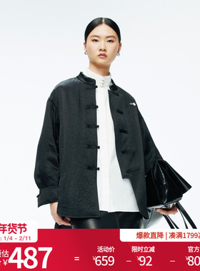 婉甸2025年冬季新品黑色中长款蚕丝新中式国风气质外套1244R01DM1