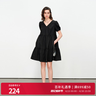 婉甸夏季黑色/克莱茵蓝短袖连衣裙1242N61SX2