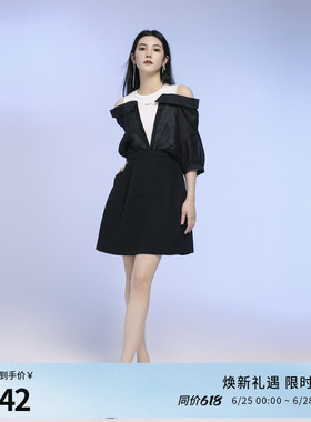 婉甸夏季黑色中袖连衣裙1242N06SX1YX